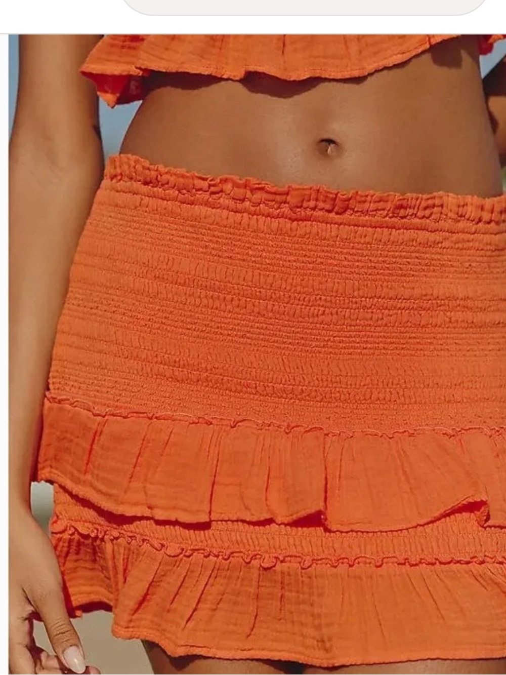 Anthropologie Celandine Smocked Tiered Mini Skirt in Bright Orange